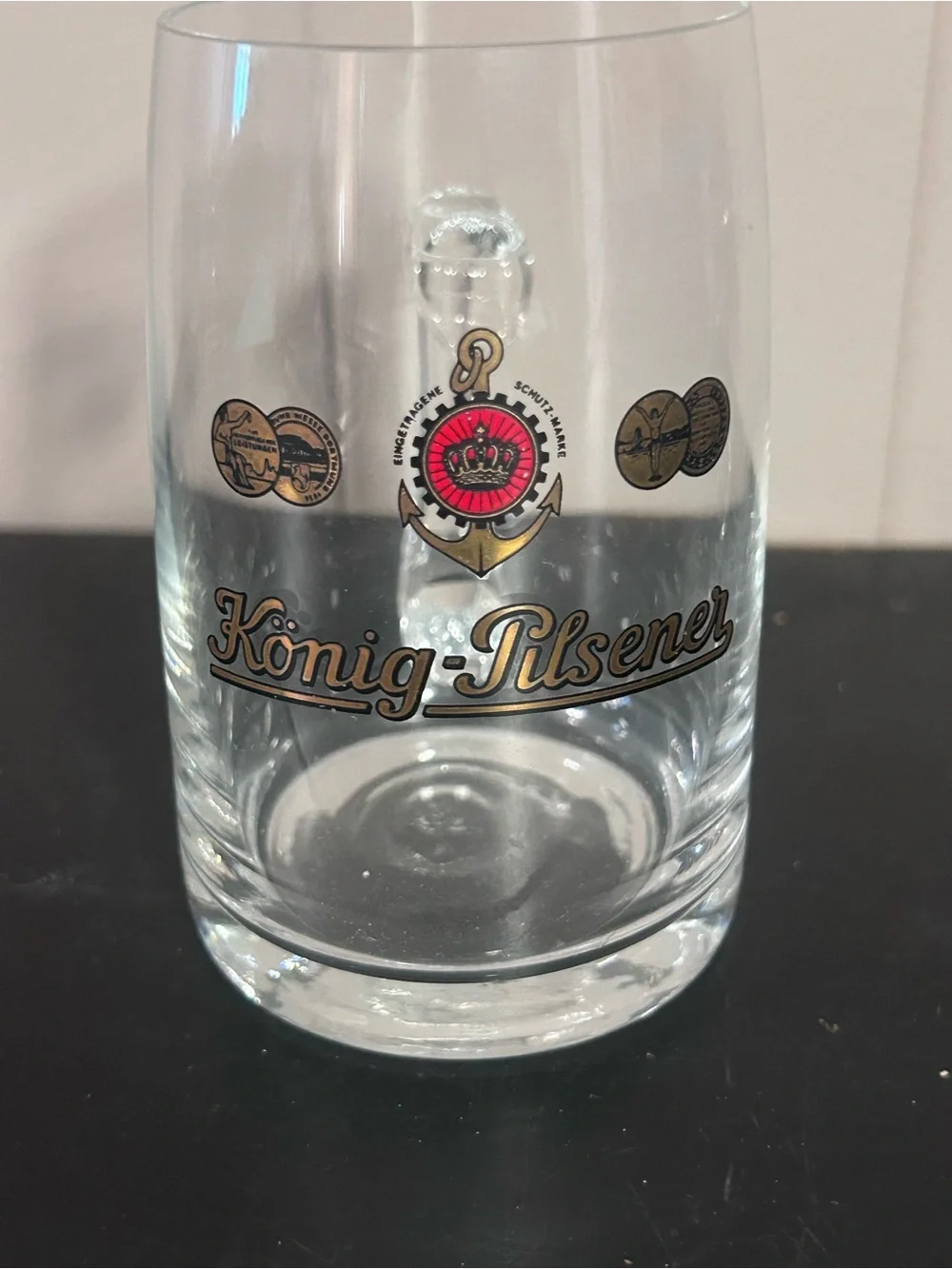 König-Pilsener Etched Beer Glass - Clear with Gold & Red Crest